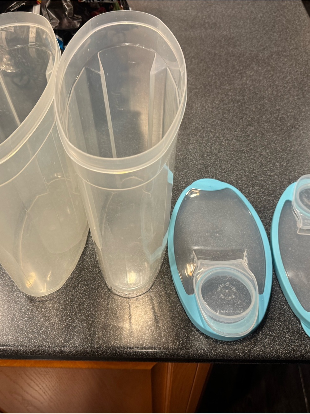 Clear Plastic Kitchen Storage Canisters with Blue Lids (1.5 gallons)